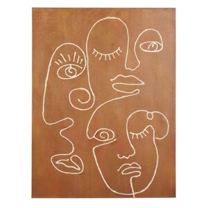 Maisons du Monde Lienzo estampado y pintado con rostros abstractos en marrón y blanco 91 x 120
