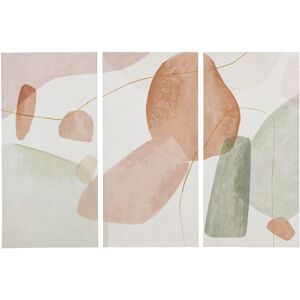 Maisons du Monde Lienzos trípticos con estampado rosa, verde y beige 131 x 90