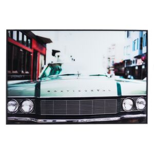 LolaHome Cuadro coche blanco y verde enmarcado en cristal templado de 120x80 cm