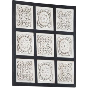 vidaXL Panel de pared tallado a mano MDF negro y blanco 60x60x1,5 cm