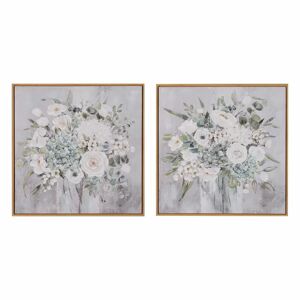 LOLAhome Set de 2 cuadros pintura de flores pintados a mano sobre lienzo gris de 60x60 cm