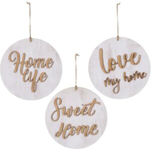 LOLAhome Set de 3 carteles tallados con frases de madera blancos de Ø 24 cm