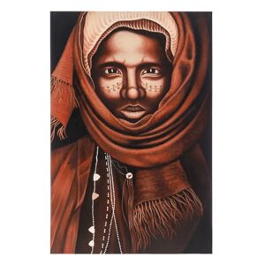 LOLAhome Cuadro pintura mujer de lienzo marrón y negro de 100x150 cm