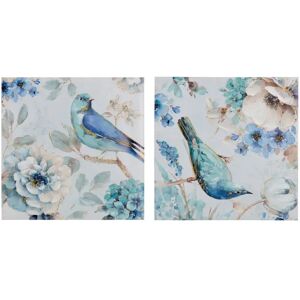 LOLAhome Set de 2 cuadros de pájaro con impresión sobre lienzo azules de 60x60 cm