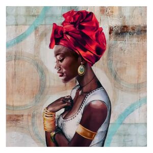 LOLAhome Cuadro africana pintado a mano sobre lienzo rojo de 60x60 cm