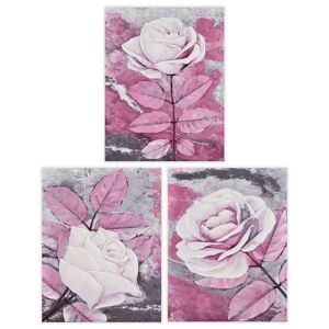 LOLAhome Set de 3 cuadros pintura rosas sobre lienzo de 60x80 cm