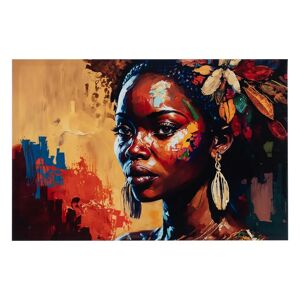 LOLAhome Cuadro impresión beige y rojo de africana sobre lienzo enmarcado de 118x78 cm