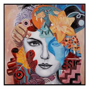 LOLAhome Cuadro pintura multicolor de mujer pintado a mano sobre sobre lienzo de 100x100 cm
