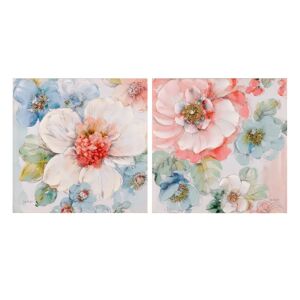LOLAhome Set de 2 cuadros de flores con impresión sobre lienzo rosasy azules de 60x60 cm
