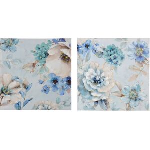 LOLAhome Set de 2 cuadros de flores con impresión sobre lienzo azules de 60x60 cm