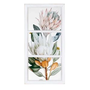 LOLAhome Cuadro impresión ventana de flores de madera y PVC blanco de 32x64 cm