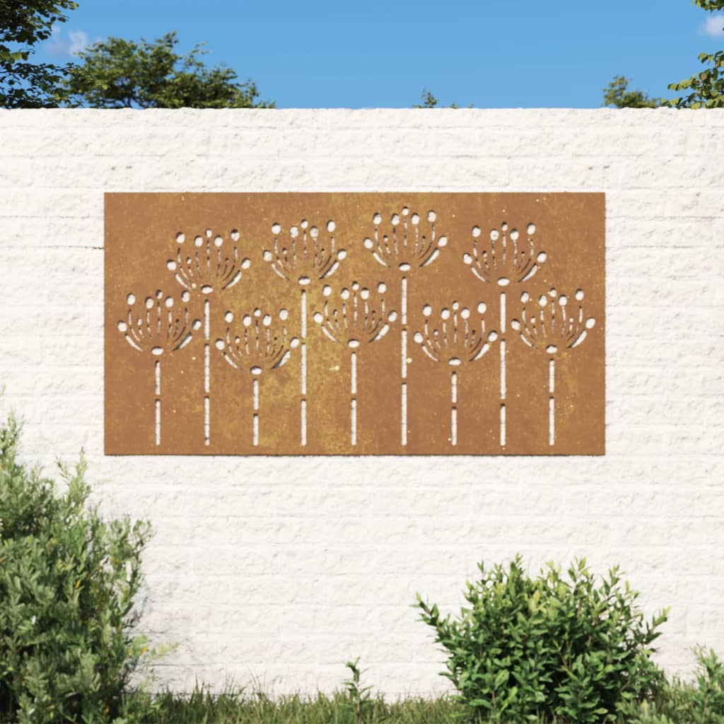 vidaXL Adorno de pared de jardín acero corten diseño flores 105x55 cm