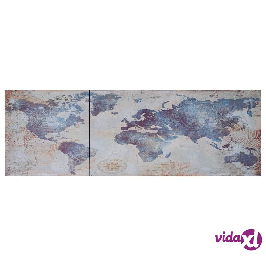 vidaXL Kanvaasitaulusarja maailmankartta sininen 120 x 40 cm