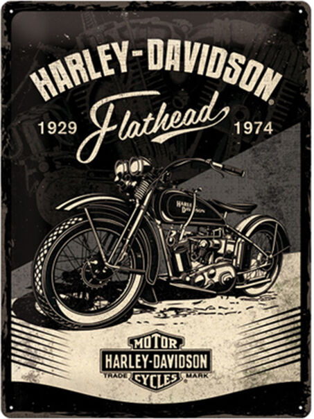 Retro metallitaulu Harley-Davidson - Flathead Black 30x40 cm