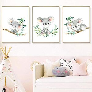 TZZXYXGS 3 Pièces Art Mural Koala Maternelle Art Mural Peinture sur Toile Dessin Animé Nordique Affiches Et Impressions Peintures Murales Bébé Enfants Chambre Décoration sans Cadre 40X60Cm * 3 - Publicité