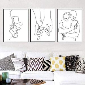 WHGBDY Art Mural Peinture sur Toile Tableau Dessin Au Trait Couple Main Amour Baiser Affiches Et Nordiques Tableaux Murales Minimalistes pour Salon sans Cadre 60x80cm×3pcs - Publicité