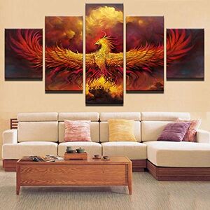 JGWLH Abstrait Toile Peinture Modulaire Mur Art 5 Pièces Feu Phoenix Oiseau Photos Salon Décor À La Maison HD Imprimé Affiche 5 Pièces Décoration Murale Tableau sur Toile Images pour Ho200X100CM - Publicité