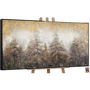 YS Tableau peinte à la main Matin dans la forêt Peinture abstraite sur toile Art modern couleurs brunes sur fond clair grands arbres de Noël avec cadre 160x80 cm - Publicité