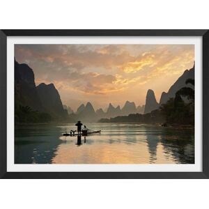 Hexoa Affiche paysage baie d' halong avec cadre noir 90x60cm