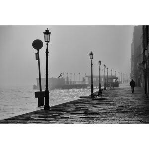 Legendarte Tableau impression sur toile lampes de rue dans la brume 60x90cm