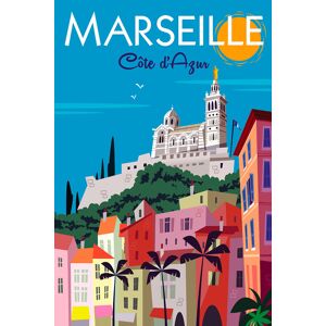 Hexoa Tableau dessin vintage marseille imprime sur toile 80x120cm