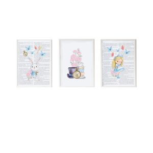 Crochetts Pack encadre bois blanc impression le histoire d'alicia lapin 43X33 cm