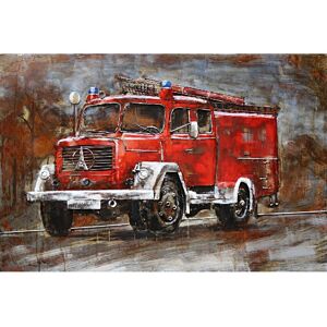 DECO-MURALE.shop Tableau relief en métal camion pompier 120x80