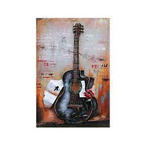 DECO-MURALE.shop Tableau relief en metal guitare noire 90x60