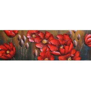 DECO-MURALE.shop Tableau relief en métal fleurs rouges 150x50