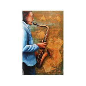 DECO-MURALE.shop Tableau relief en métal saxophoniste 110x70