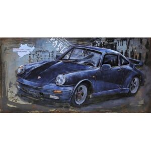 DECO-MURALE.shop Tableau relief en métal porsche bleue 120x60