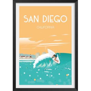 Hexoa Affiche ville voyage San Diego California avec cadre noir 40x60 cm