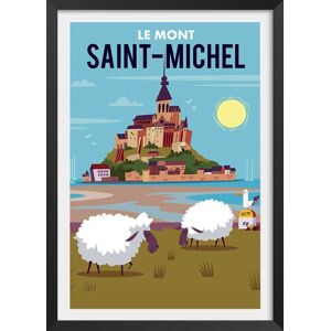 Hexoa Affiche mont Saint Michel avec cadre noir 60x90cm