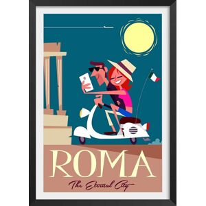 Hexoa Affiche voyage en amoureux avec cadre noir 40x60 cm