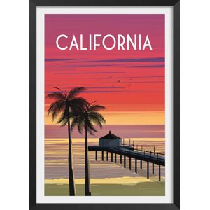 Hexoa Affiche ville voyage California dream avec cadre noir 60x90cm