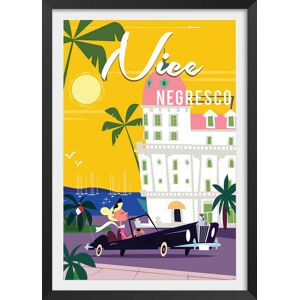 Hexoa Affiche vacances à Nice avec cadre noir 60x90cm