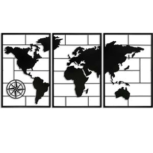 Harmonie design Déco murale triptyque carte du monde en métal 150x74 cm - Publicité