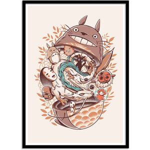 Wall Editions GHIBLI'S MATRYOSHKA - Affiche d'art avec Cadre bois noir - 50 x 70 cm