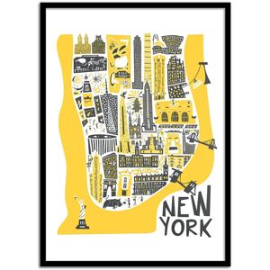 Wall Editions Affiche 50x70 cm et cadre noir - New-York Map - Fox and Velvet