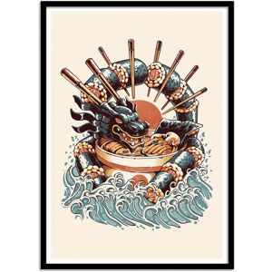 Wall Editions Affiche 50x70 cm et cadre noir - Sushi and Ramen Dragon - Ilustrata