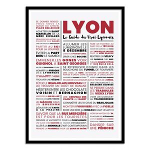Wall Editions Affiche 50x70 cm et cadre noir - Guide du vrai Lyonnais - Frog Poster - Publicité