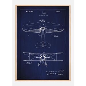 Bildverkstad Dessin de brevet - Avion - Bleu Poster (50x70 cm)