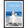 Hexoa Affiche voyage le bleu de Santorin avec cadre noir 60x90cm