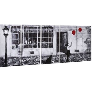 Homcom Stampa su Tela con Bambina, 80x40cm, 5 Pezzi per Casa e Ufficio, Tela in Legno di Pino e Vernice ad Acqua, Nero Bianco Rosso