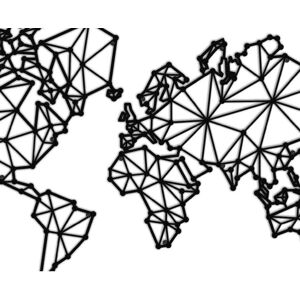 HOMEMANIA Decorazione in Metallo World Map Series in Metallo, Nero,