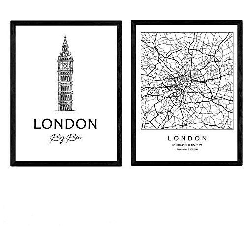 Nacnic Poster inpakken Londen Big Ben. Bladeren met monumenten van steden. A3-formaat