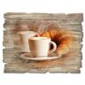 Artland Artprint op hout Stomende cappuccino en croissant bruin