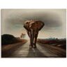 Artland Artprint op hout Een olifant loopt op de weg bruin