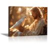 XENIOU Jezus Canvas Wall Art Jezus en duif van vrede Christelijke Jezus Portret Foto Canvas Modern Kunstwerk voor Slaapkamer Woonkamer Badkamer Decor wit, goud S-80x120cm ingelijst