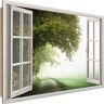 Feeby Wandbild XXL Fenster-Illusion Deko Kunst Bilder Natur Rustikal Grün 120x80 cm